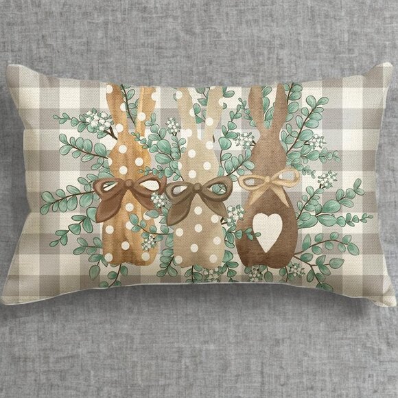 Easter Bunny Decorative Pillow Cover Lumbar Accent Throw Case Spring Decor 12x20 - Picture 5 of 6